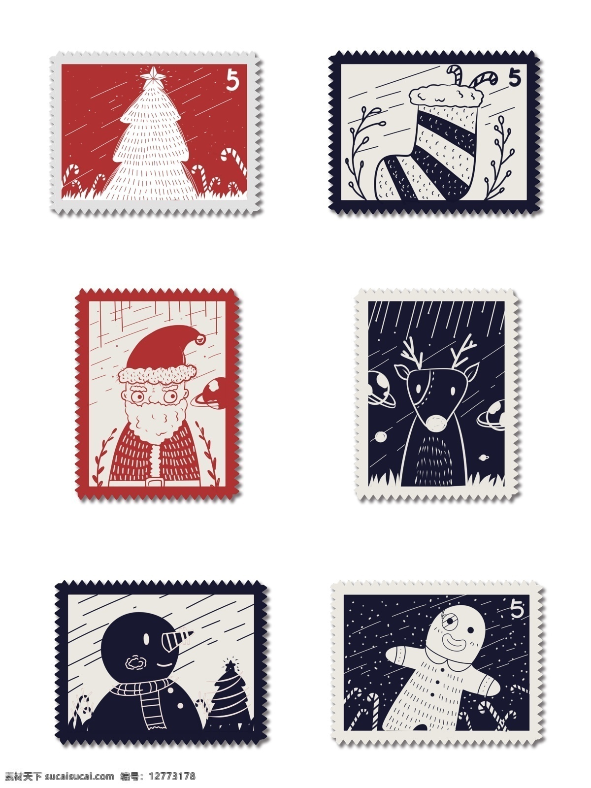 商用 手绘 圣诞 邮票 小 贴纸 圣诞节 节日 驯鹿 海报素材 圣诞树 圣诞老人 圣诞邮票 邮票贴纸 元素 袜子 圣诞驯鹿 雪人 姜饼人