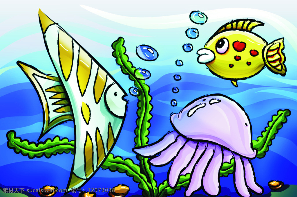 儿童画 海底世界 鱼儿 蓝色