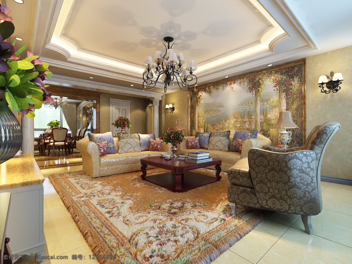 华贵 欧式 室内 居住 空间 环境设计 客厅 欧式风格 沙发 室内设计 家居装饰素材