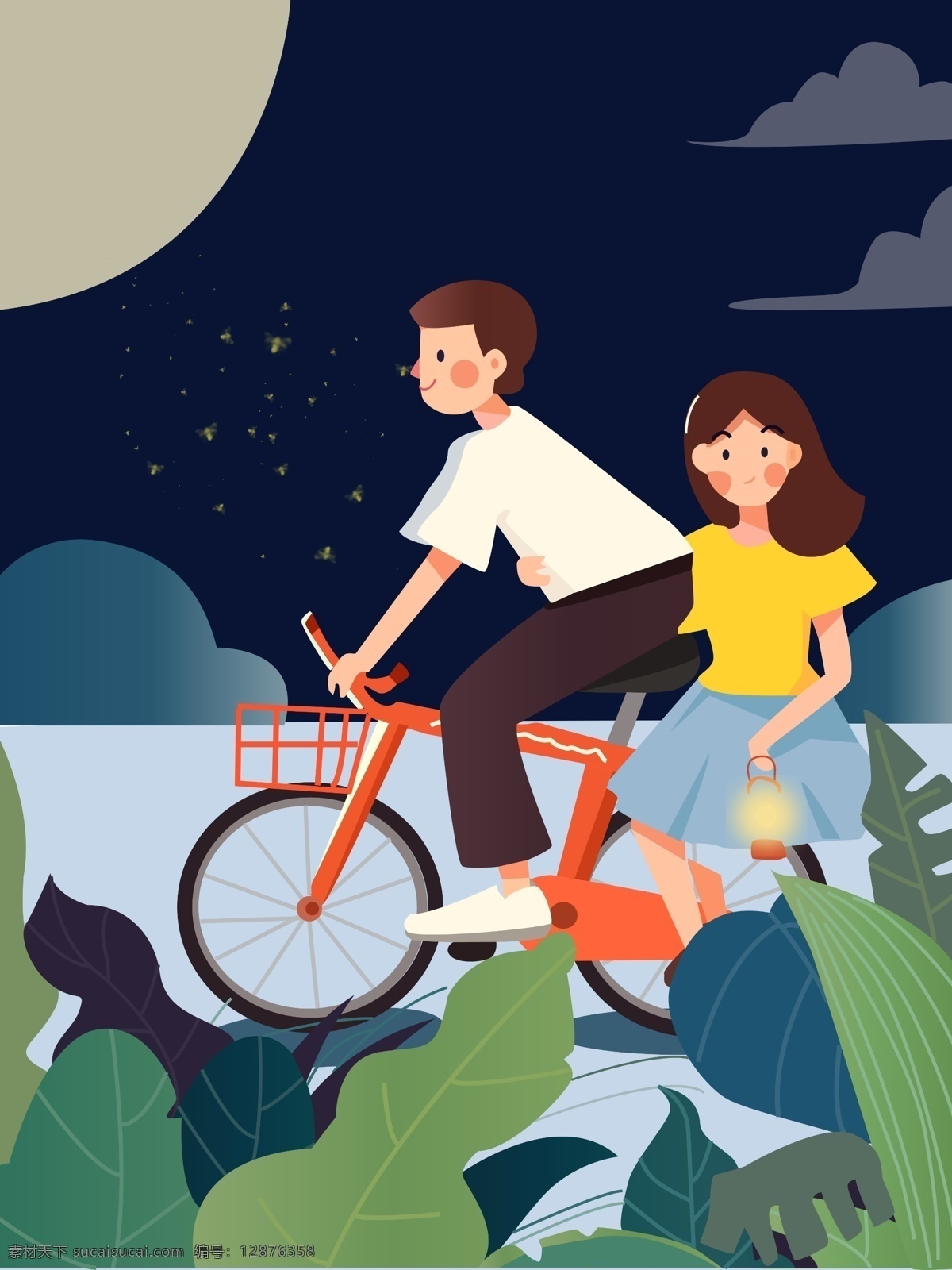 立夏 夜晚 回家 插画 夏天你好 夏天 夏 小清新 情侣