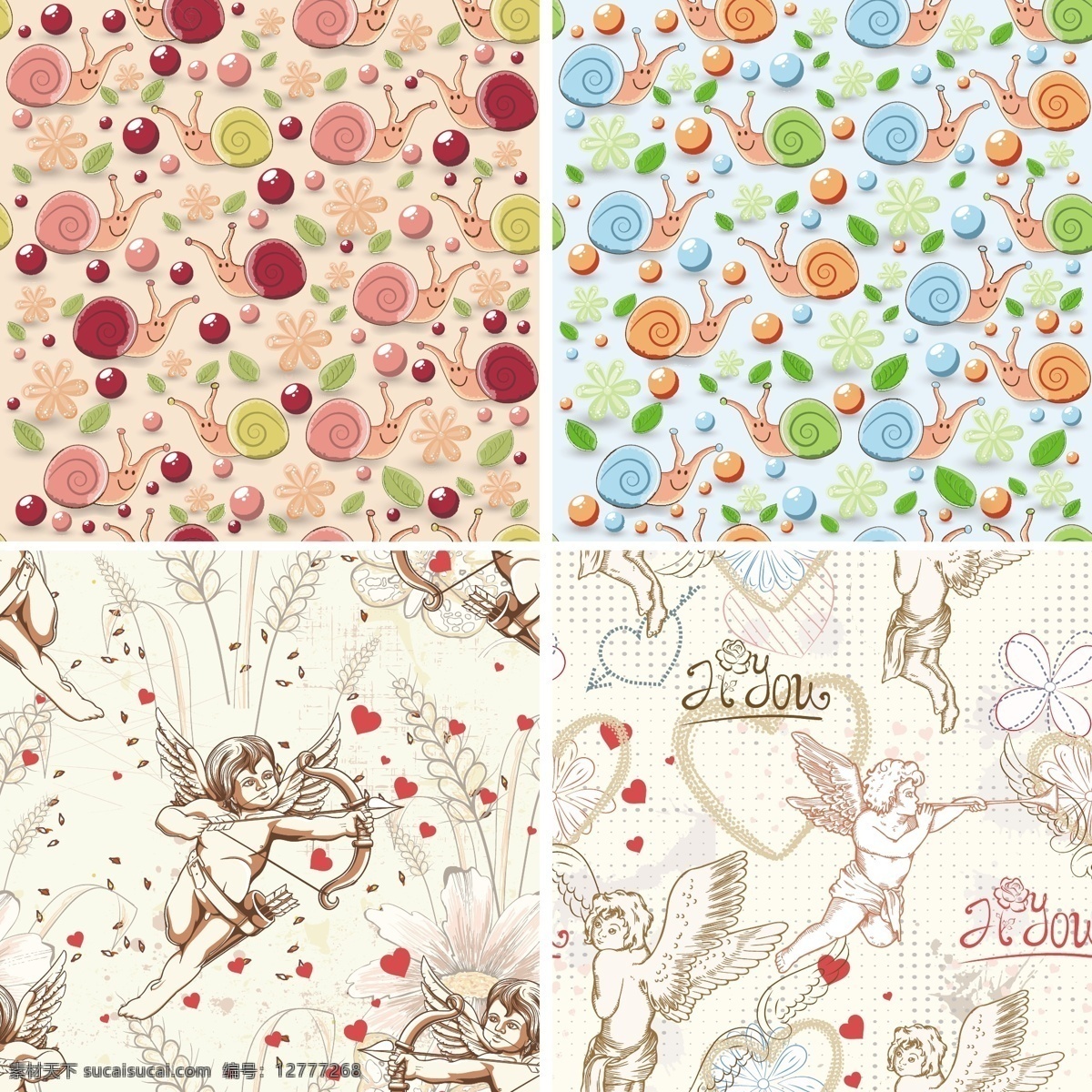 蜗牛 爱神 丘比特 墙纸 背景 纺四件套 欧式花纹 四方连续 定位印花 面料图案设计 壁纸 地毯图 底纹边框 背景底纹
