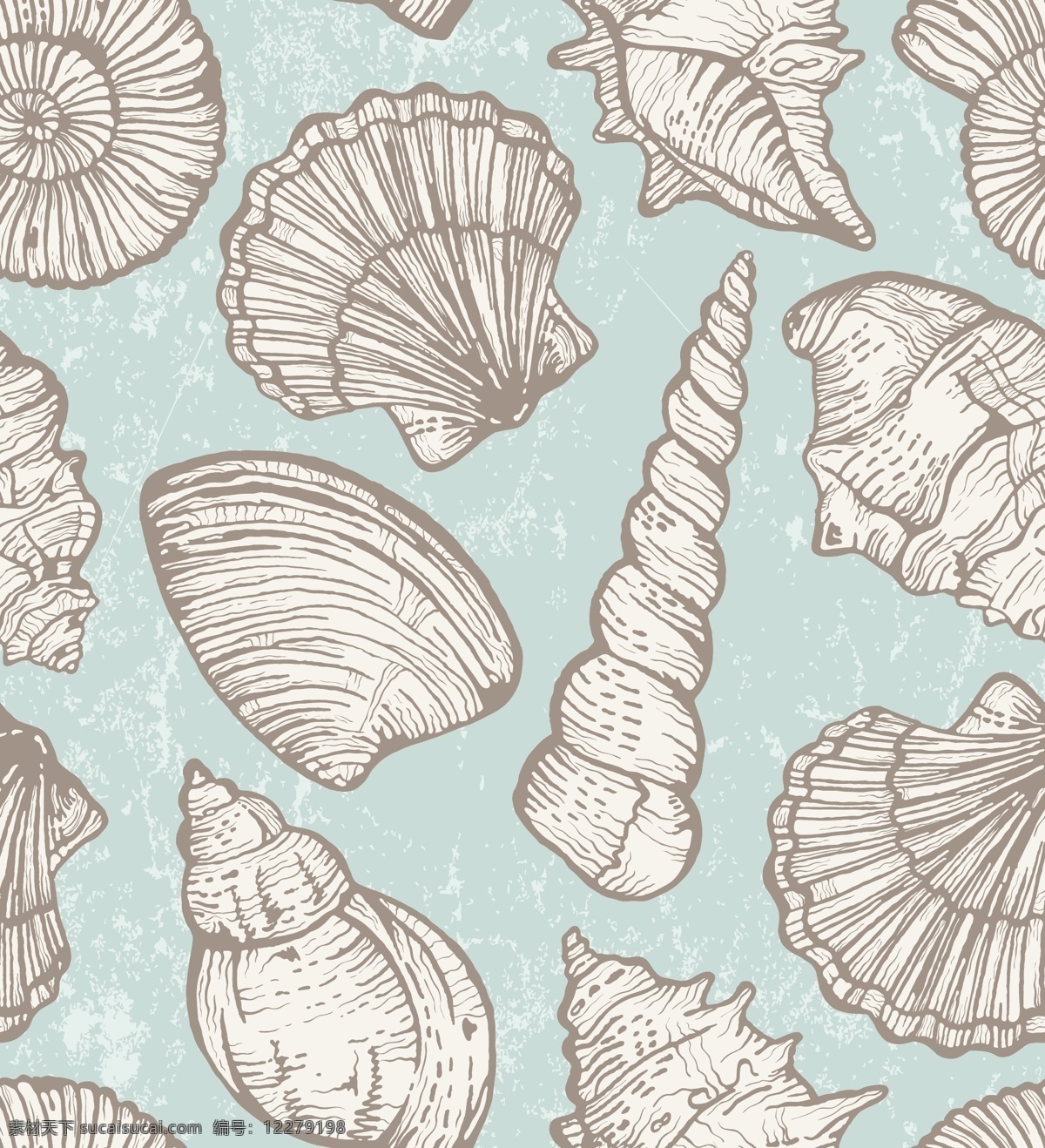 海洋 海螺 无缝 背景 贝壳 矢量图 背景素材 矢量背景 贝壳背景 海鲜背景 eps素材