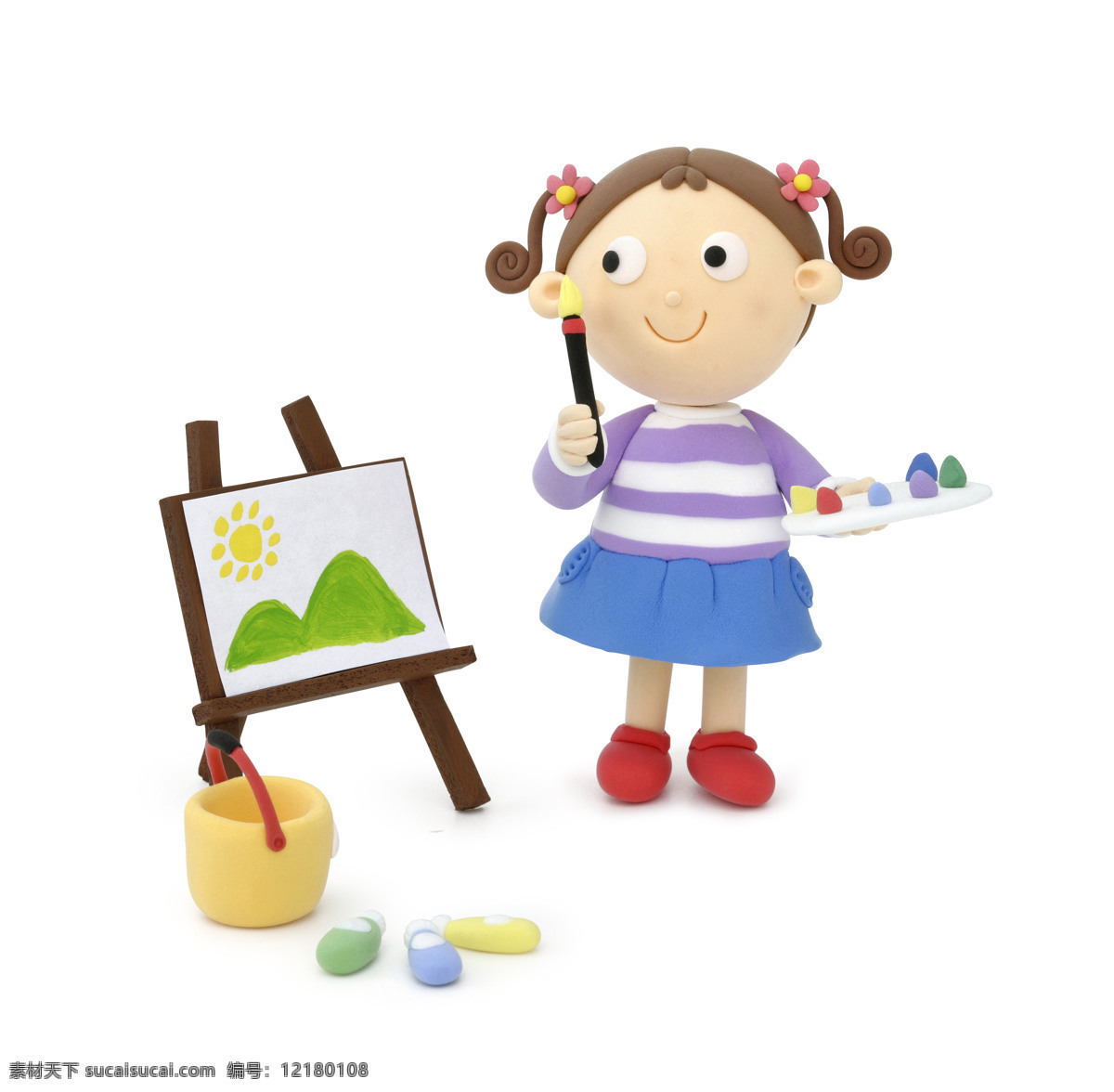 学画画 孩子 小学生 画架 画板 水桶 颜料 调色板 玩游戏 亲子活动 微笑 卡通人物 3d人物模型 3d人物 家庭 成员 创意 3d 3d作品 3d设计