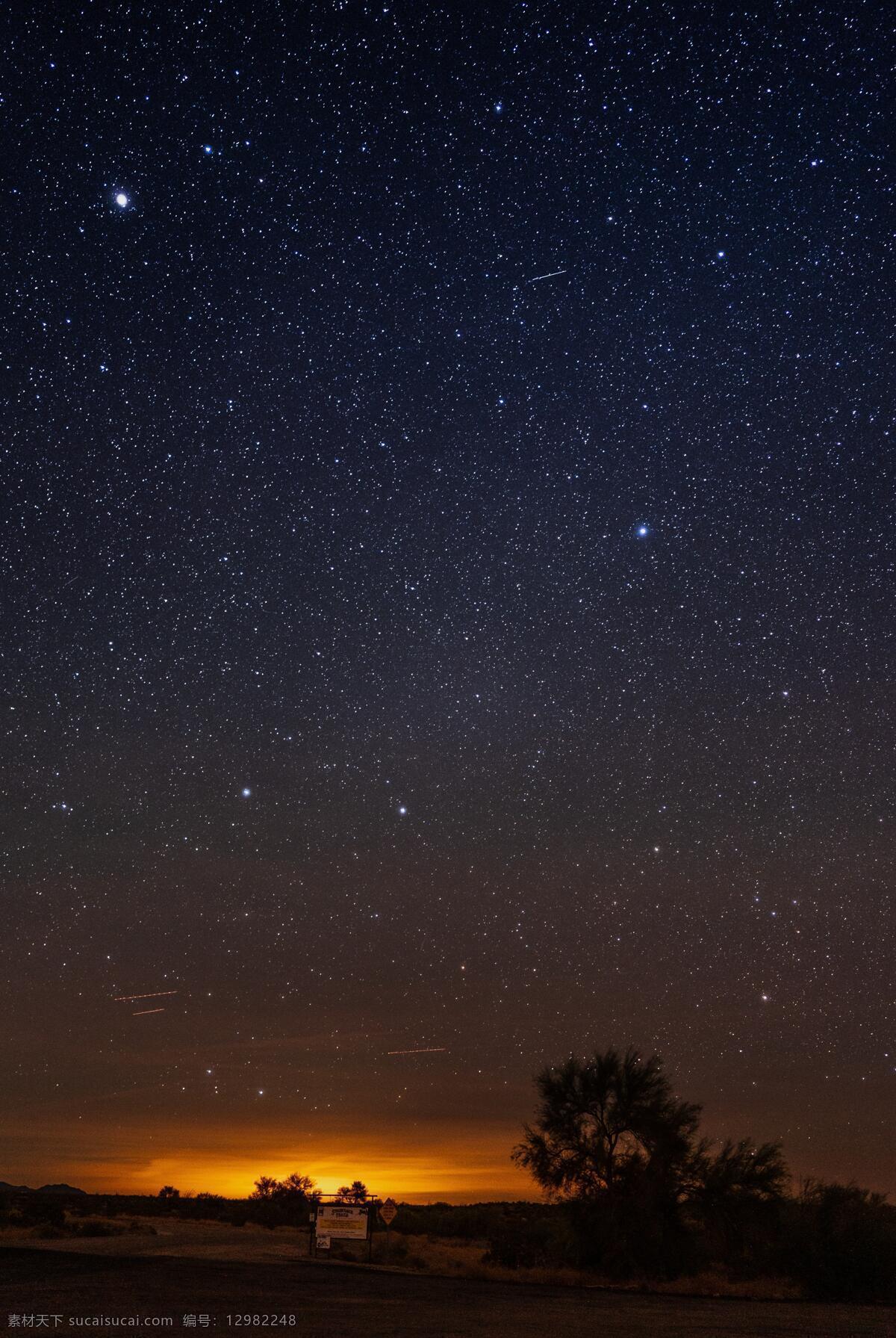 夜空 夜晚 野外 星空 树 原野 自然景观 自然风景