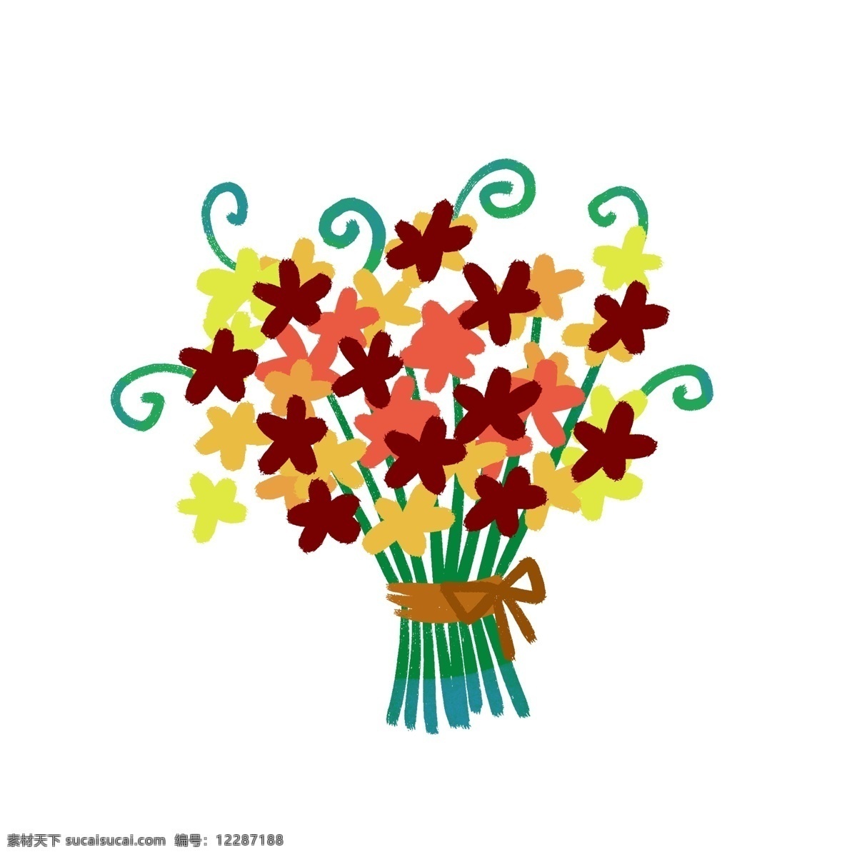 卡通 可爱 手绘 花朵 花卉 花束 彩色 元素 图案 插画 蝴蝶结