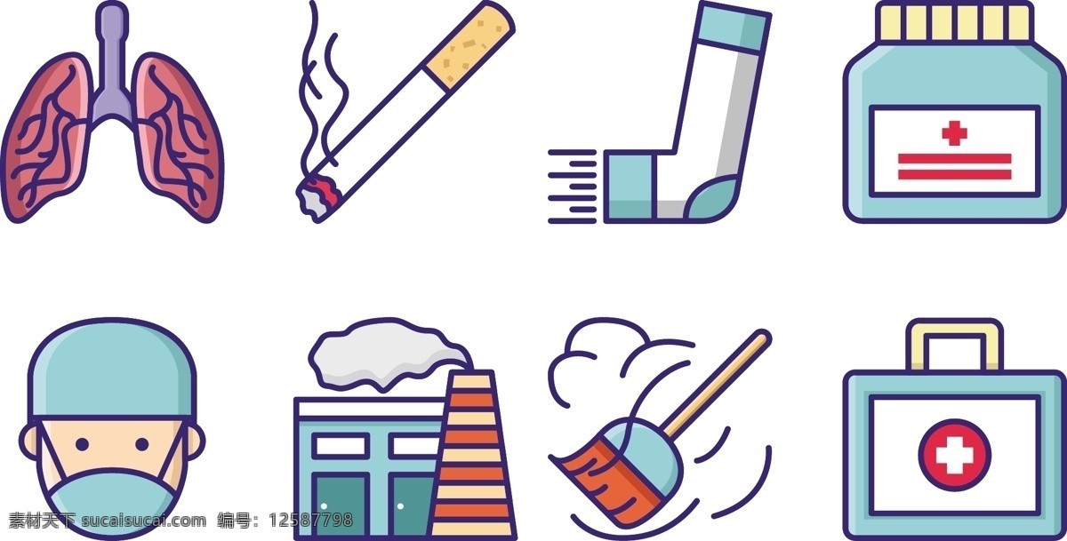吸烟 有害 健康 卡通 图案 元素 卡通香烟 肺部 药箱 急救箱 吸烟有害健康 卡通元素