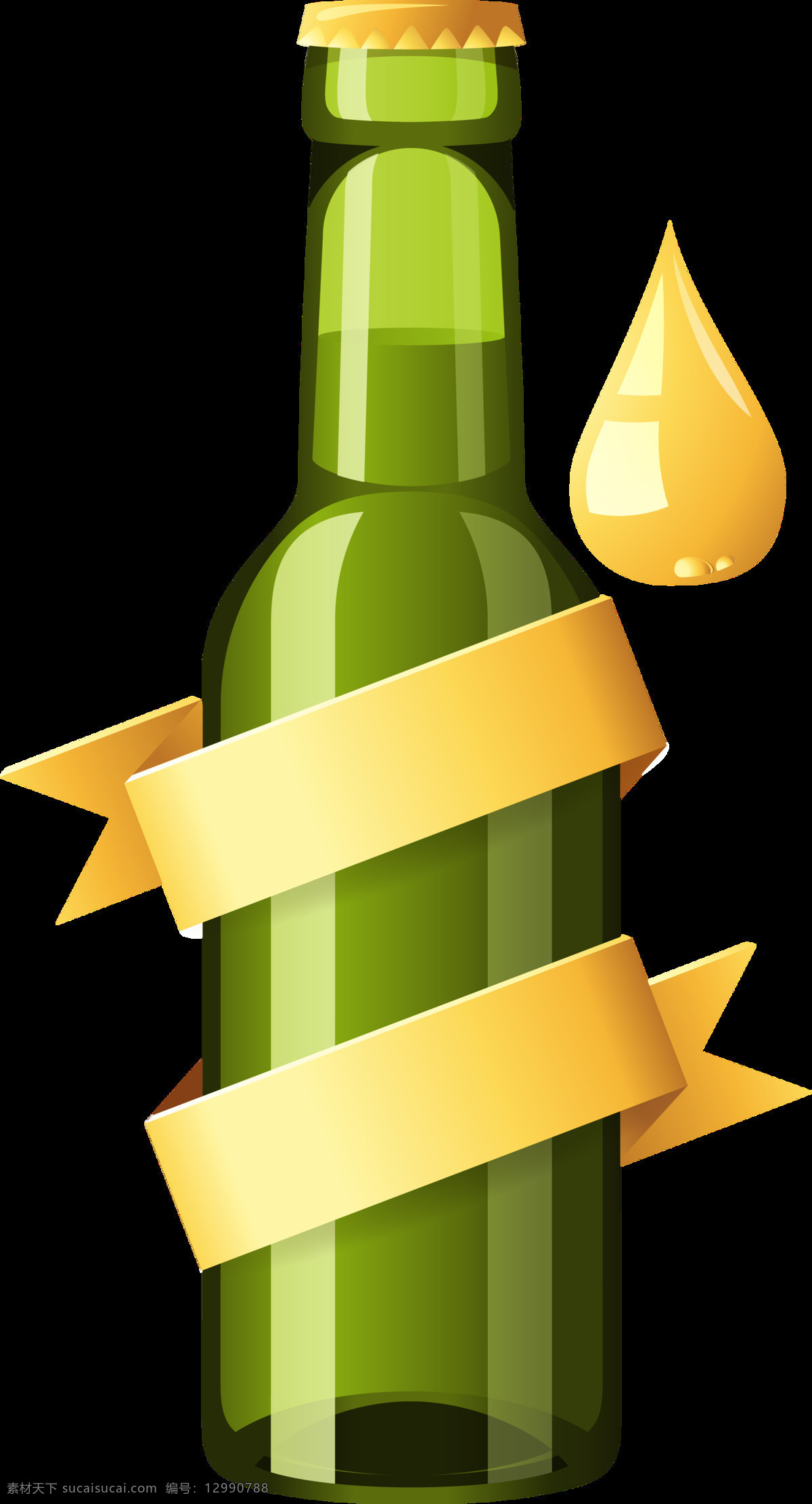 绿色 啤酒 瓶子 元素 金色 免扣 啤酒瓶 丝带 透明