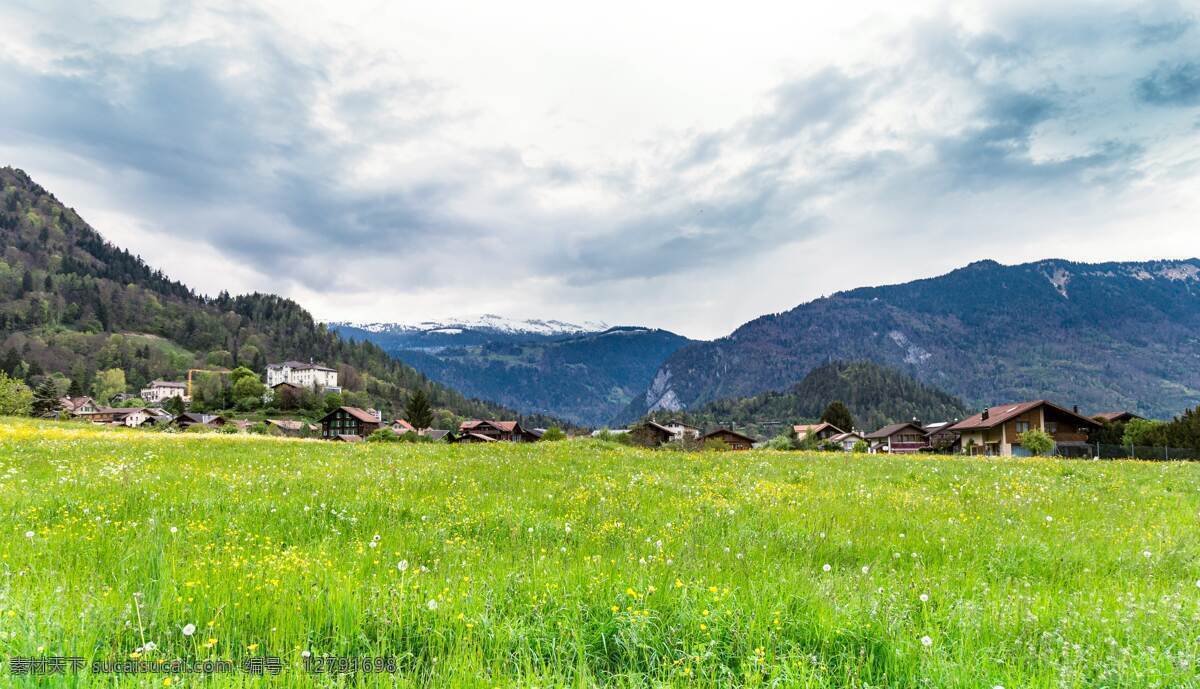 草地 草原 绿草 天空 白云 山峰 自然景观 自然风景