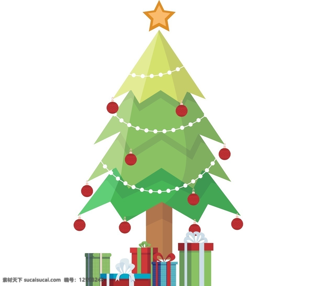 卡通 圣诞树 原创 元素 礼物 礼盒 星星 手绘 西方节日 红苹果 彩灯