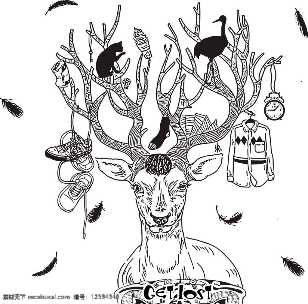 麋鹿 创意图片 鹿矢量 矢量动物 矢量羽毛 矢量鞋子 卡通猫 卡通鹤 卡通设计