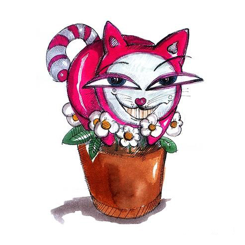 位图 动物 猫 花 色彩 免费素材 面料图库 服装图案 白色