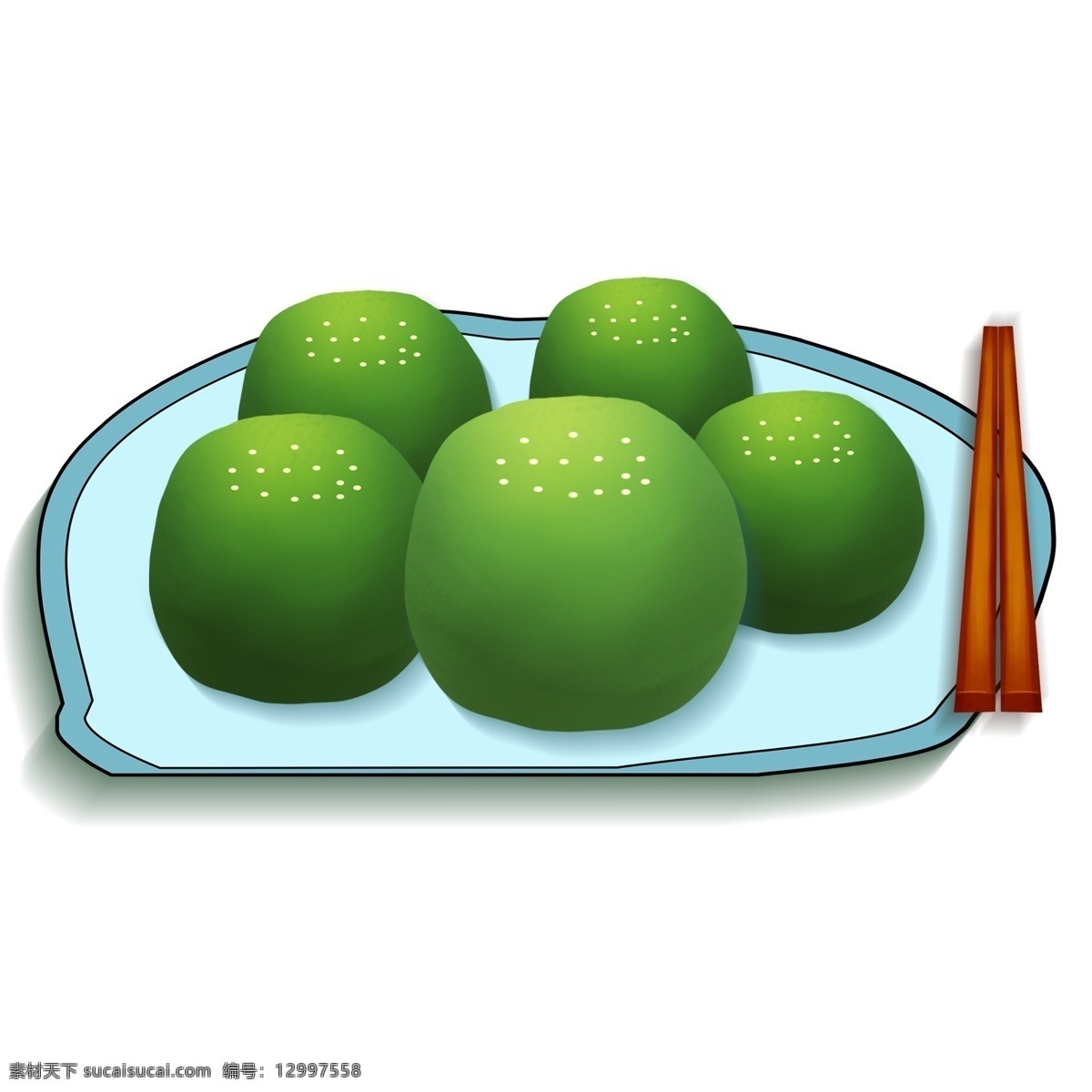 美味 青团 食物 装饰 元素 装饰元素 手绘 糯米 筷子 盘子