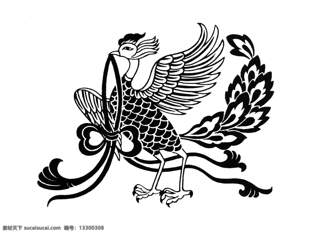 鸶鸟绶带 吉祥 图案 214 设计素材 吉祥图案 装饰图案 书画美术 白色