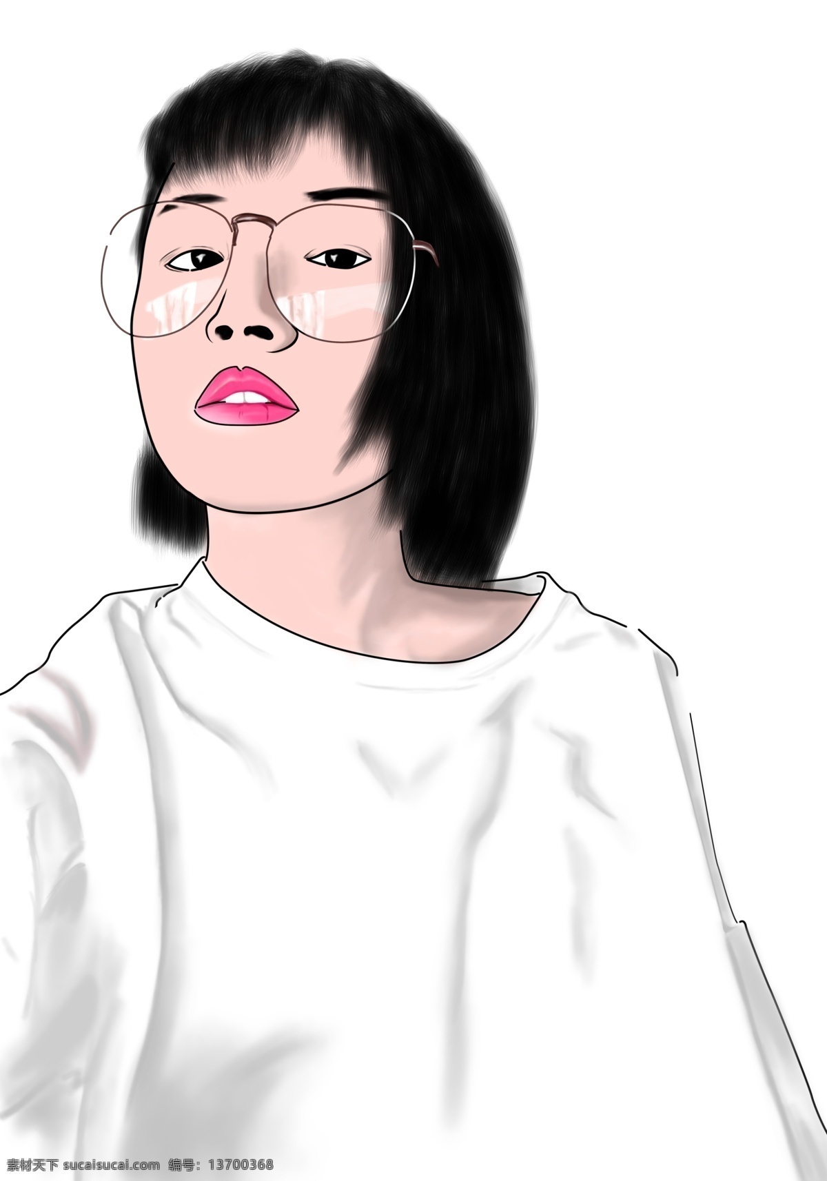 戴 眼镜 卡通 手绘 人物 插画 简画 美丽 平面卡通