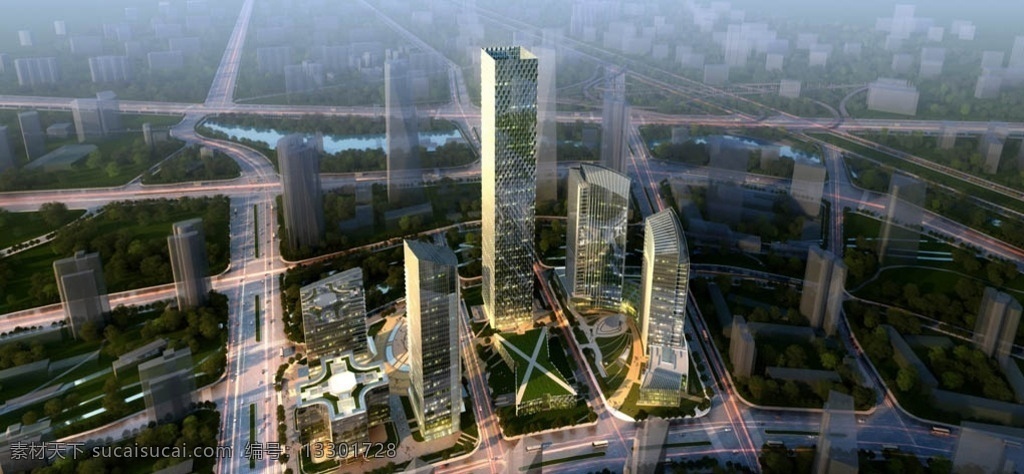 北京绿地中心 北京 绿地中心 超高层 建筑效果图 黄昏 环境设计 建筑设计