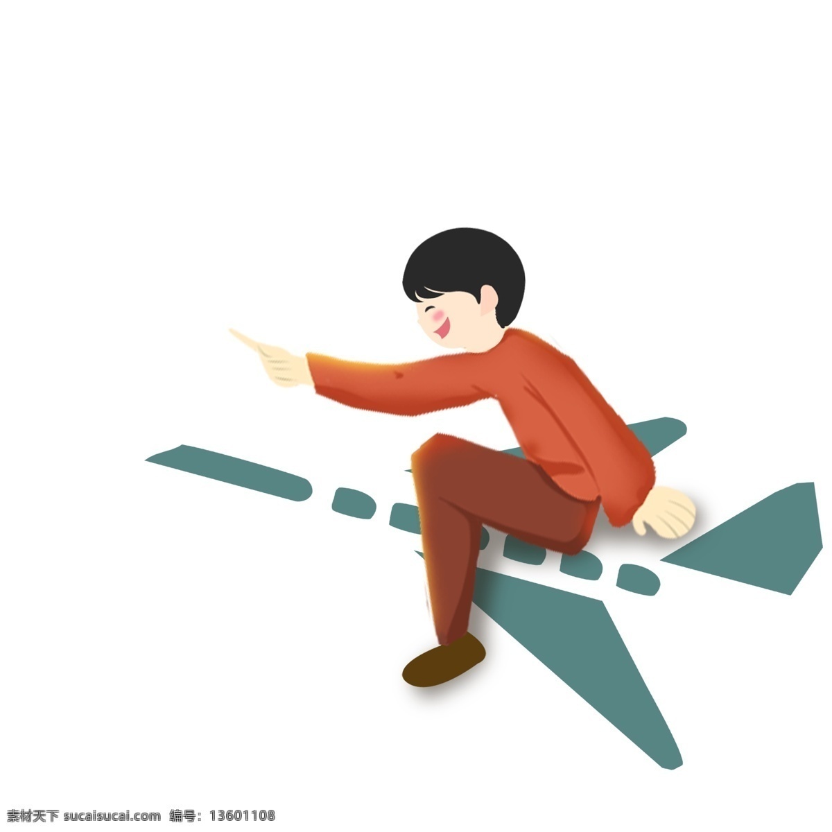 乘着 飞机 少年 人物 商用 元素 小清新 插画 梦想 创意设计 飞翔 卡通手绘