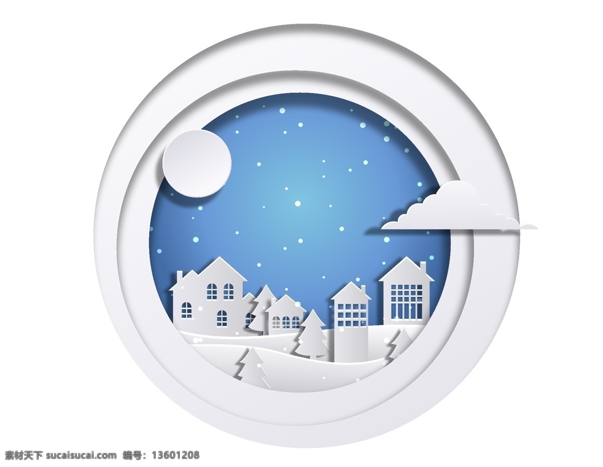 卡通 雪花 边框 元素 小清新 天空 城市 建筑 手绘 夜晚 ai元素 矢量元素
