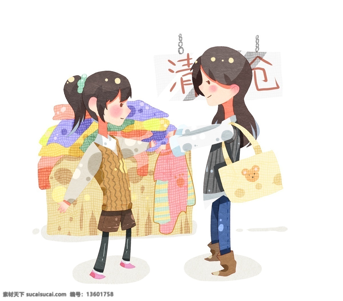 母女 清仓 买 新衣 服 过年 春节 卡通 人物 温馨 新年 新春 买衣服 新衣服 免抠 新年清仓