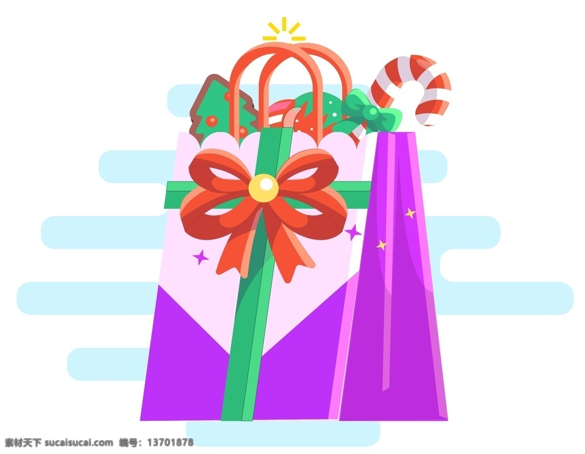 卡通 圣诞节 礼品 元素 小清新 礼物 蝴蝶结 手绘 礼袋 棒棒糖 糖果 ai元素 矢量元素