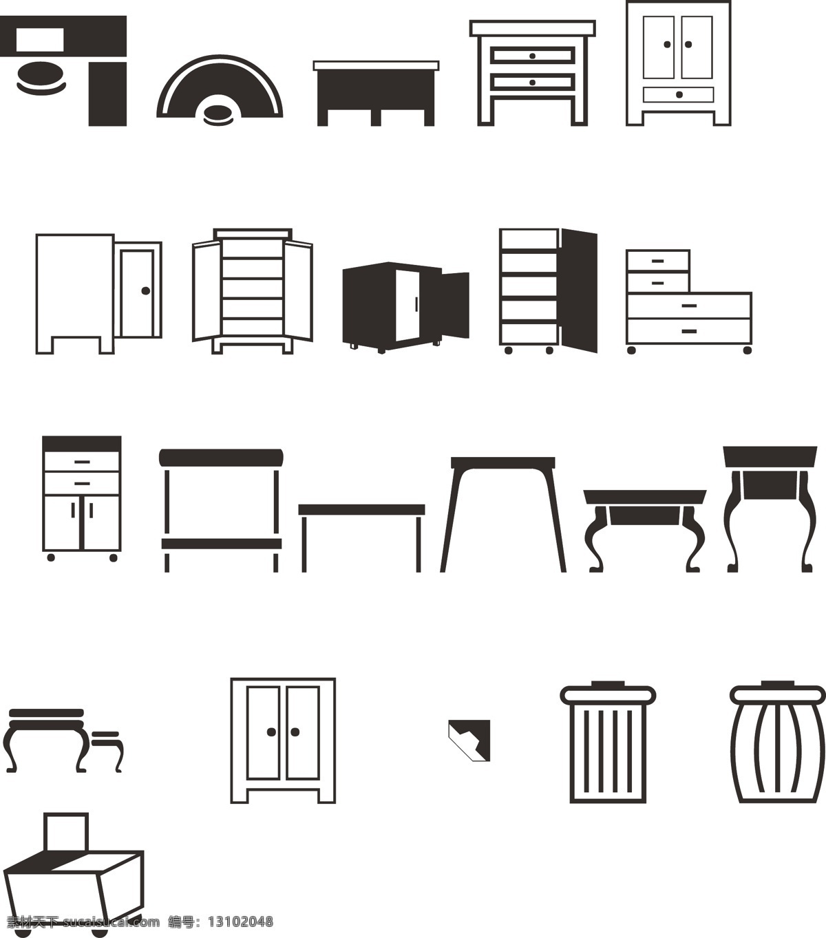 家具 图标 凳子 收纳箱 衣柜 桌子 垃圾图 矢量图 其他矢量图