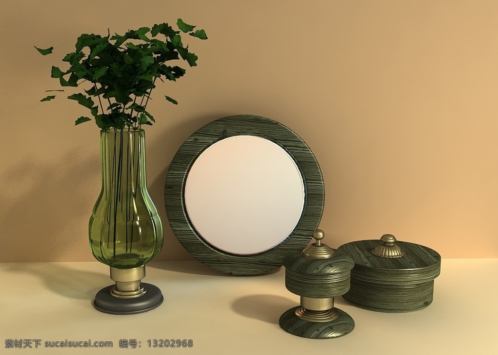 装饰品组合 3dmax 装饰品 花 植物 镜子 装饰品下载 室内模型 3d设计模型 源文件 max