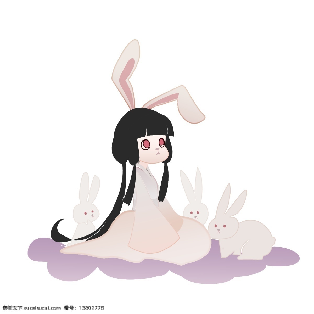 中秋节 可爱 玉兔 白兔 兔子 女孩 女生