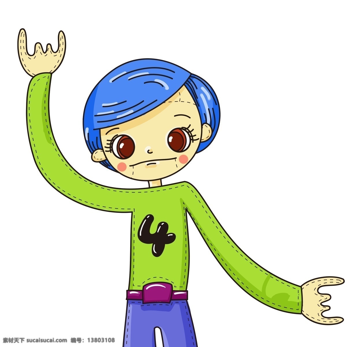 涂鸦 风格 摇滚 少年 插画 人物 卡通 男生 涂鸦风 摇滚手势