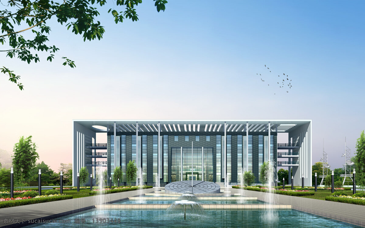 机关 大楼 效果图 学校 办公 环境设计 建筑设计图片 喷泉 设计图 设计效果图 学校办公 机关大楼 水系 家居装饰素材