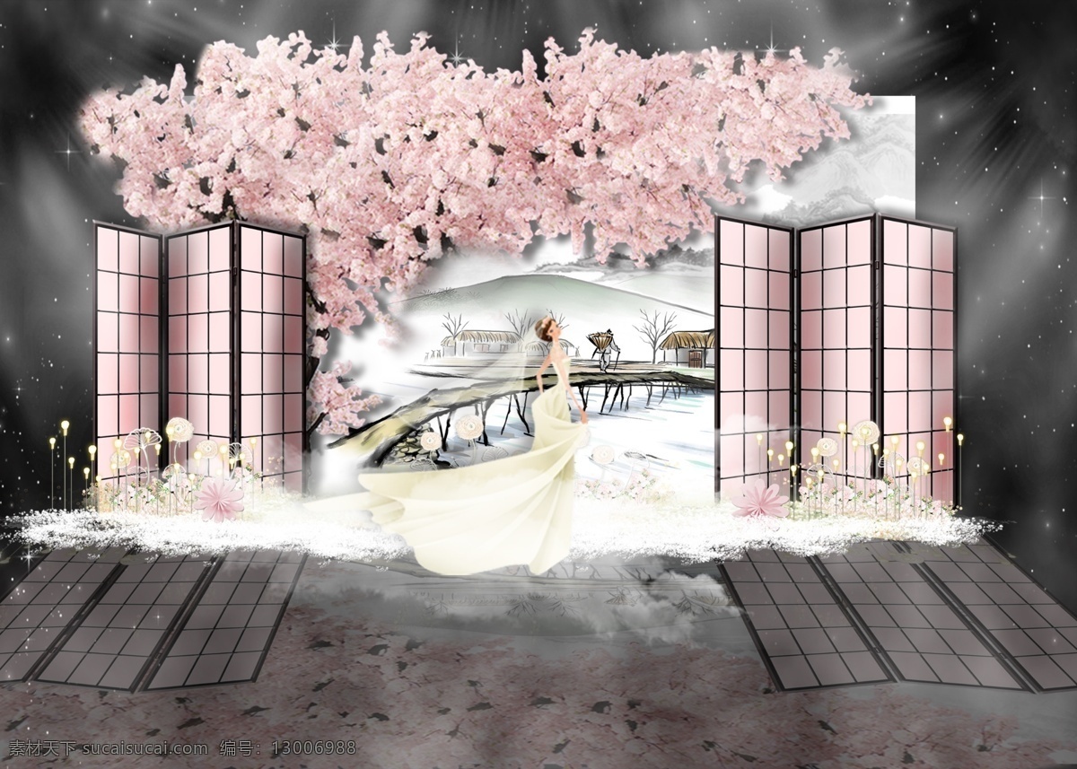 粉色 桃花 婚礼 效果 灯光 新娘 梦幻 唯美 屏风
