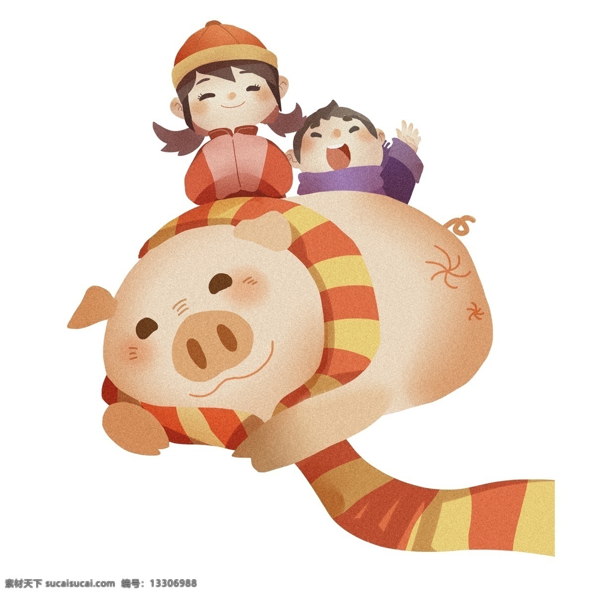 恭喜发财 拜年 小 猪 小孩 卡通 插画 小猪 春节元素 2019年 新年 猪年