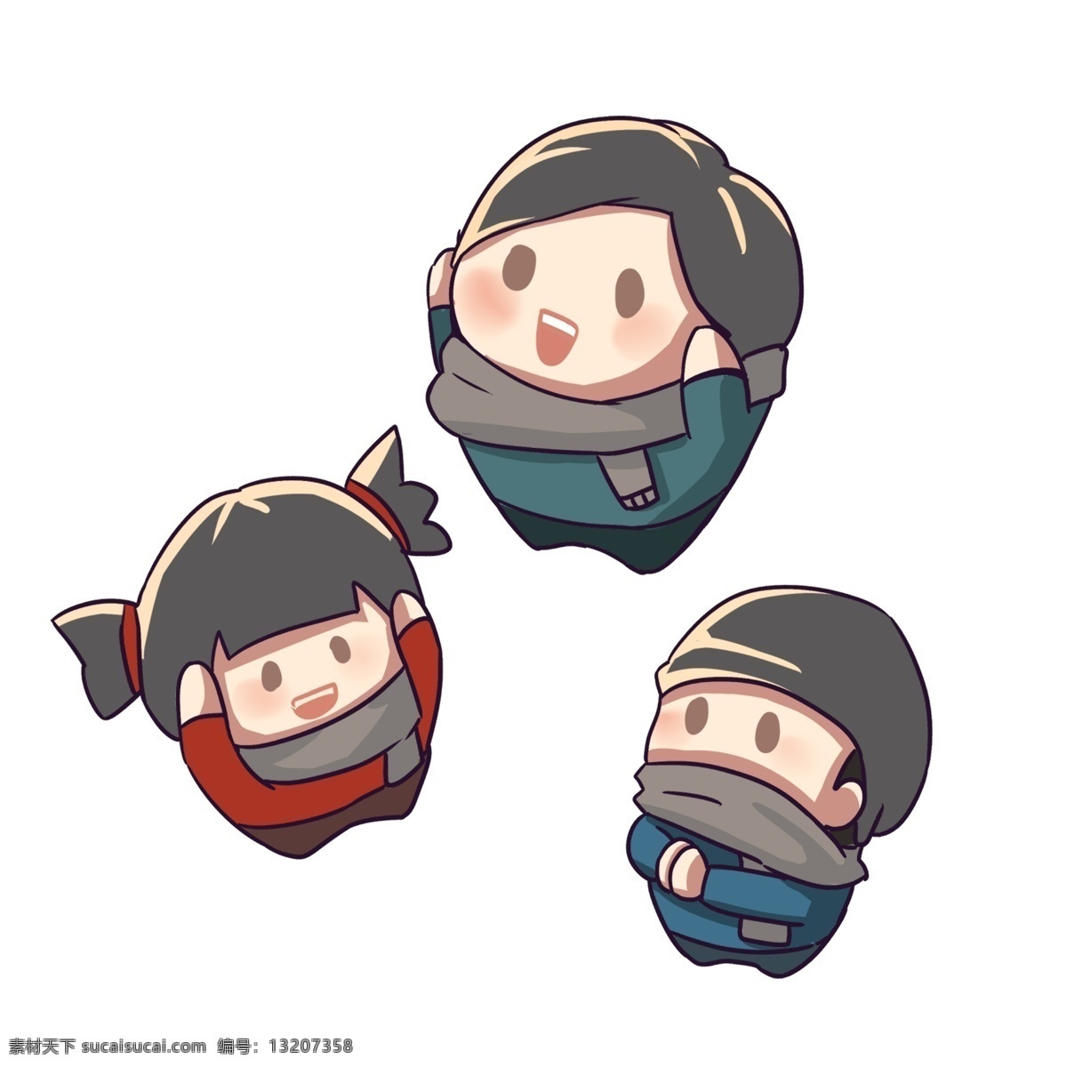 卡通 三个 可爱 小孩 人物 手绘 漫画 三个小孩 过年