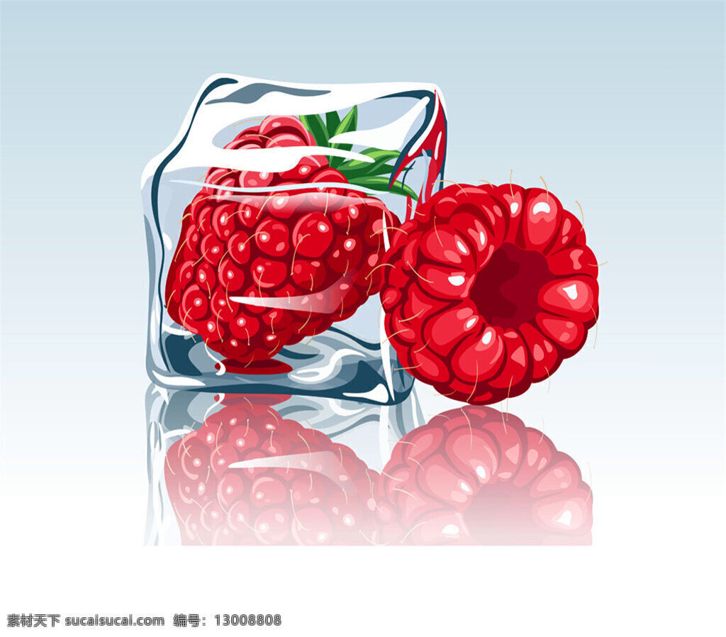 冰冻的山莓 冰块 冰冻 冷藏 卡通水果漫画 新鲜水果 餐饮美食 生活百科 矢量素材