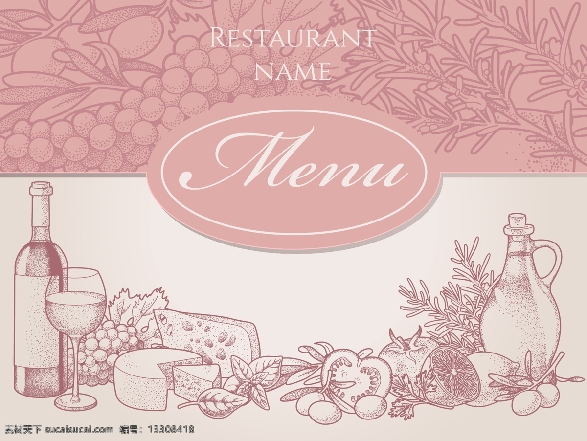 水果 手绘 餐厅 菜单 配 图 面包 葡萄 葡萄酒 底纹背景 创意设计 广告背景 免费素材 平面设计素材