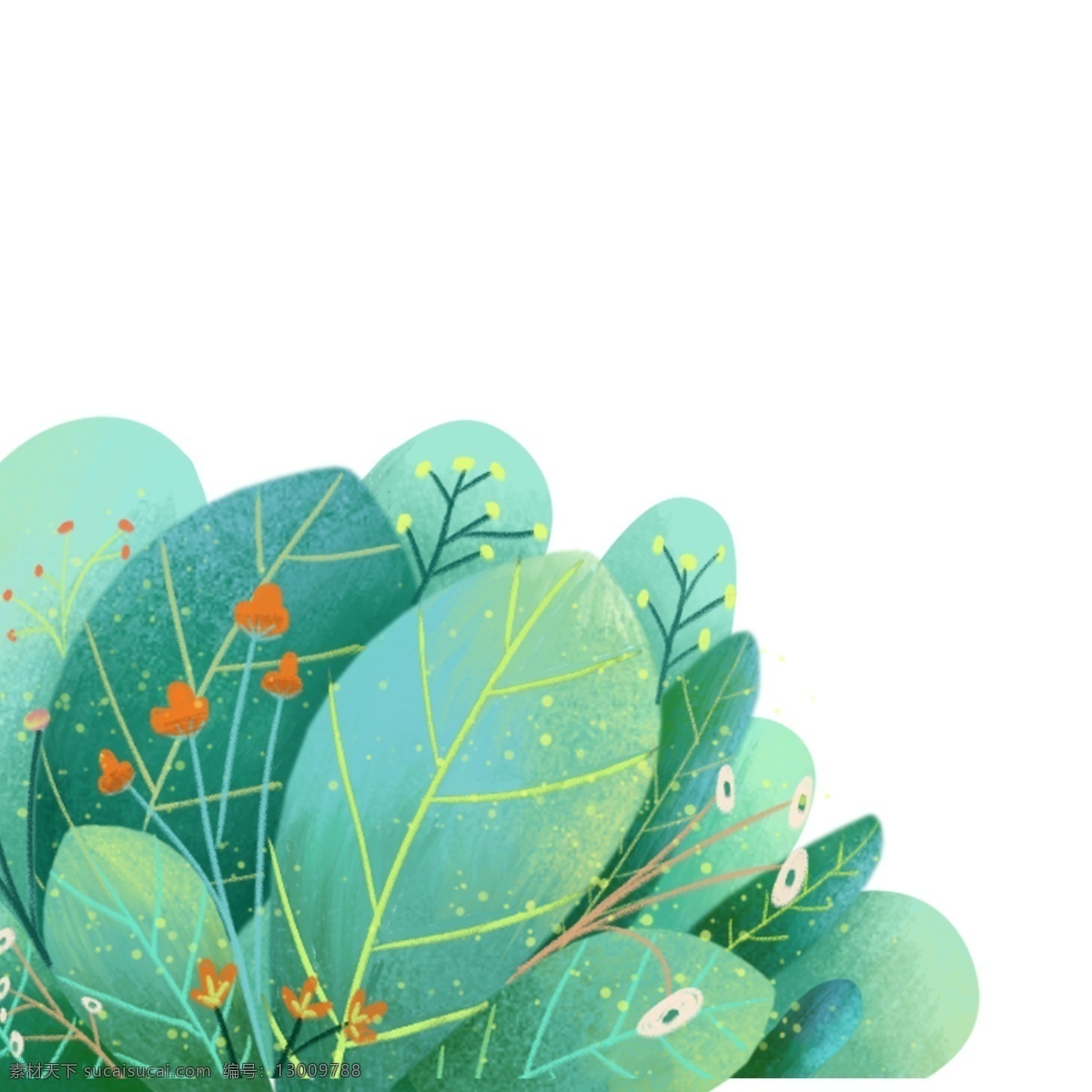 小 清新 植物 草丛 装饰 树叶 卡通 彩色 小清新 创意 手绘 绘画元素 现代 简约 图案