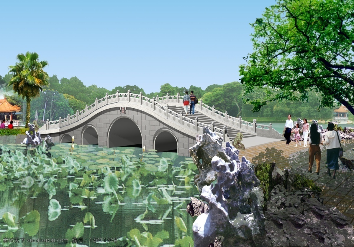 水月桥 建筑设计 分层套图 psd0055 设计素材 psd模板 建筑装饰 黑色