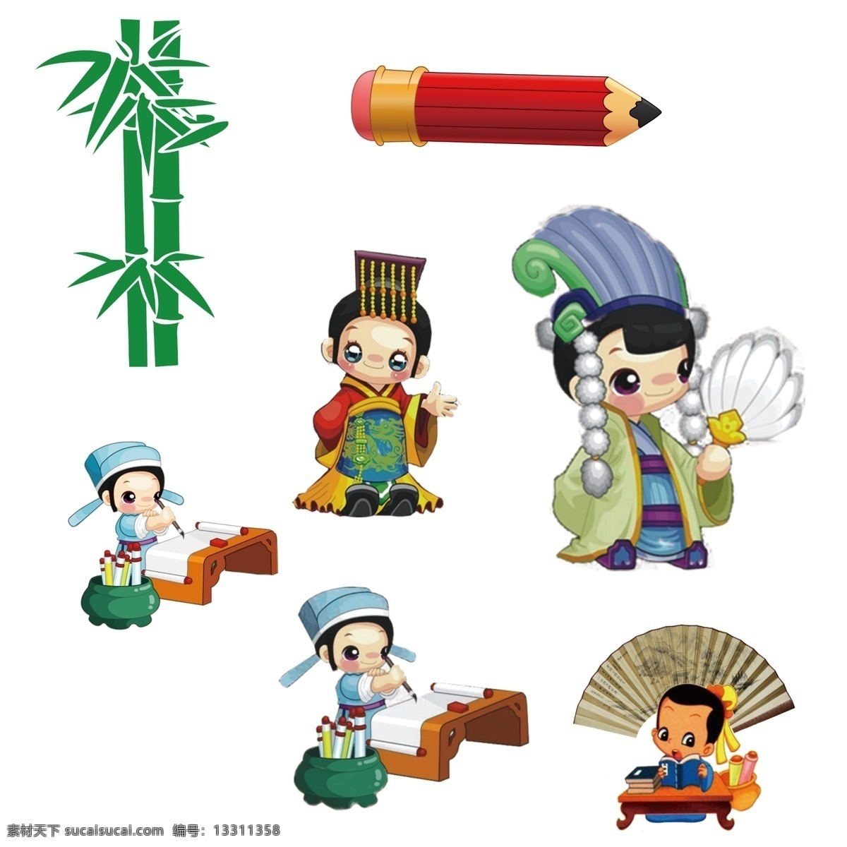 卡通素材 卡通学习 卡通古代人物 卡通小人 卡通人 卡通学生 分层