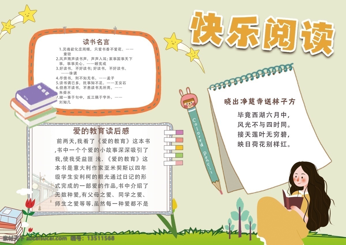 蓝色 简约 读后感 分享 手 抄报 小报 模板 人物 海报 书本 背景