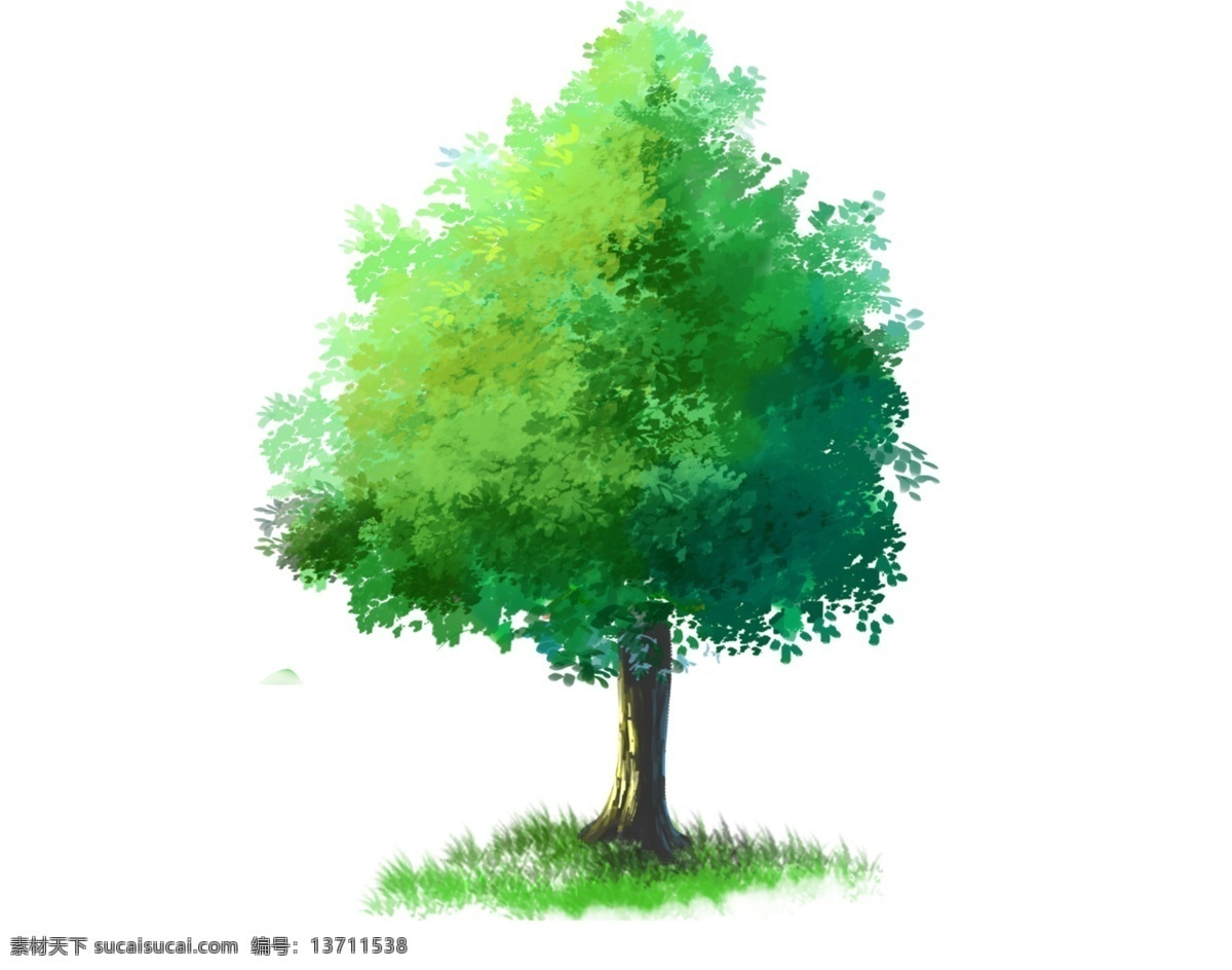 大树 插画 清新 卡通 夏季 海报 png格式