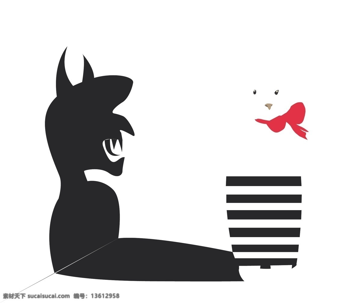 猫咪 影子 插画设计 蝴蝶结 猫 墙面 牙齿 矢量 模板下载 猫咪影子设计 插画集