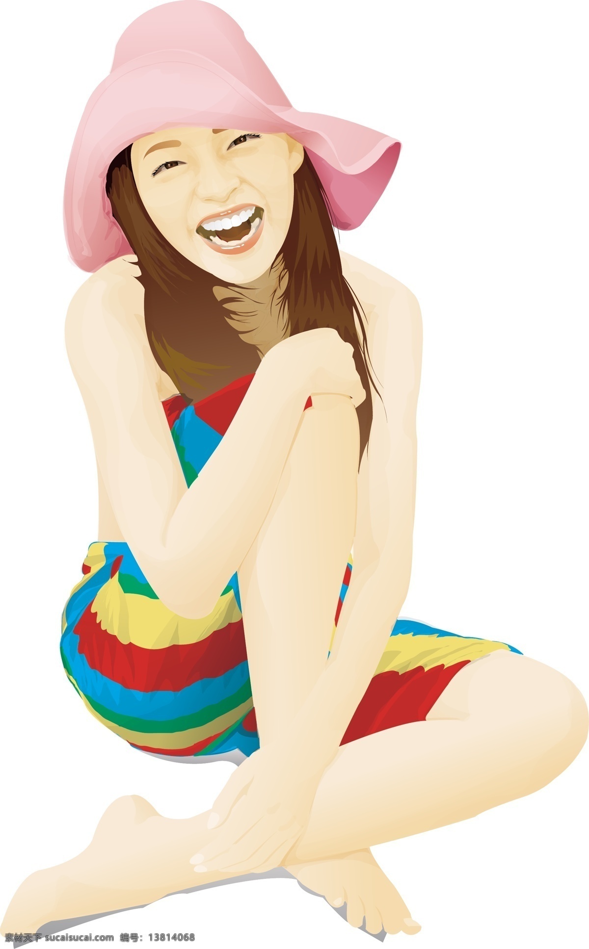 休闲 美女 草帽 矢量人物 夏天 休闲装 矢量图