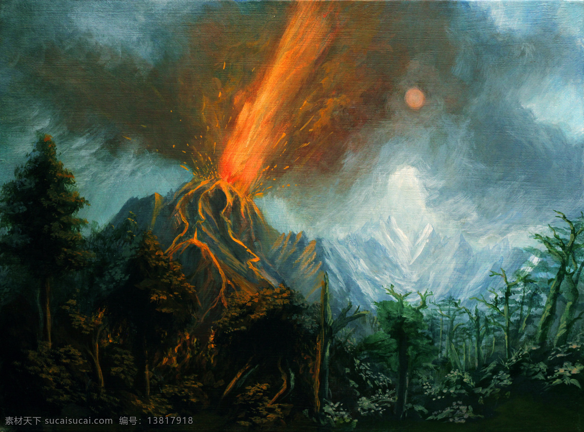 火山 喷发 油画 无框画 装饰画 挂画 壁画 绘画艺术 风景油画 书画文字 文化艺术