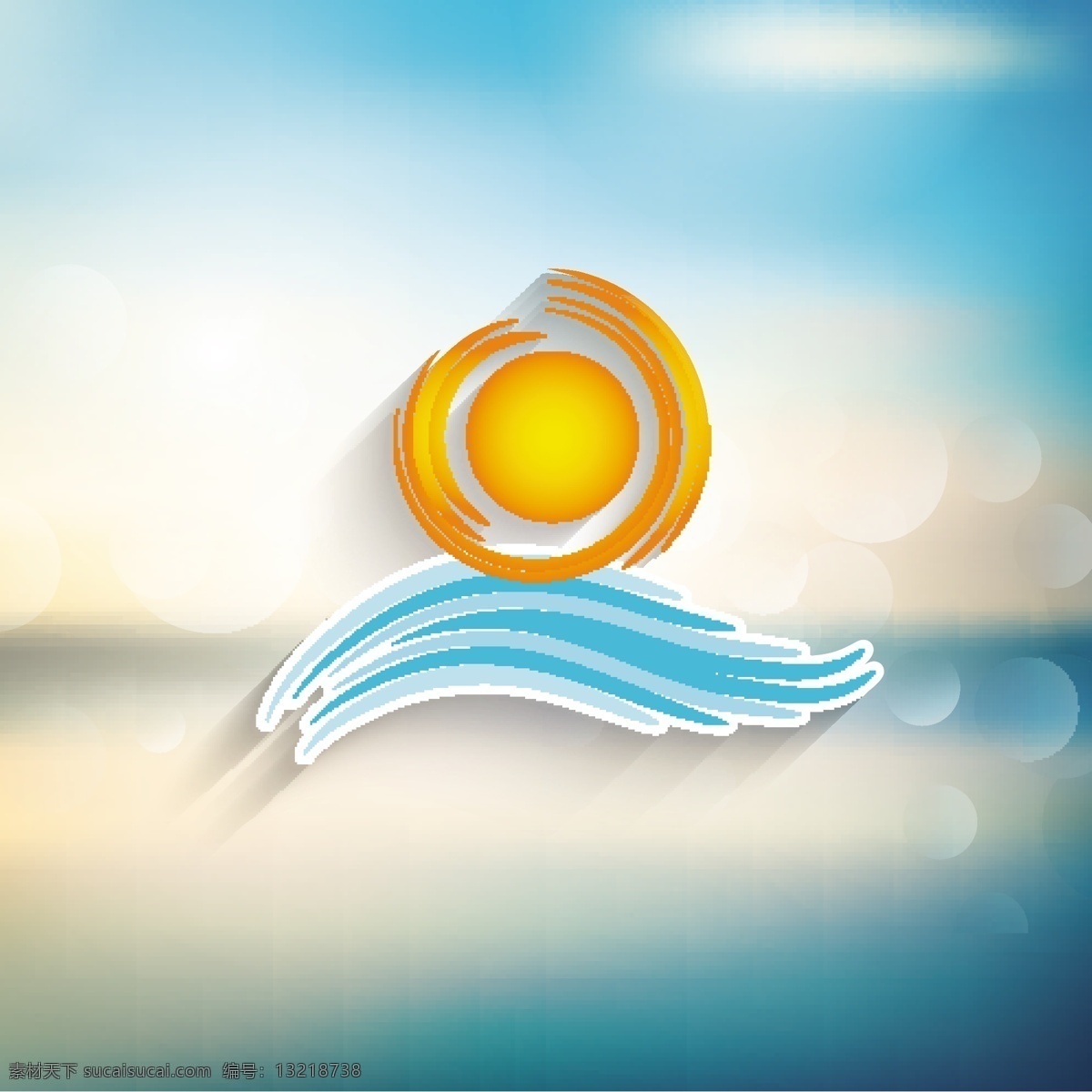 抽象 夏季 标 志在 一个 模糊 背景 标志 商业 夏天 沙滩 大海 天空 海浪 企业 公司 品牌 背景虚化 度假 符号 日出 身份 阳光