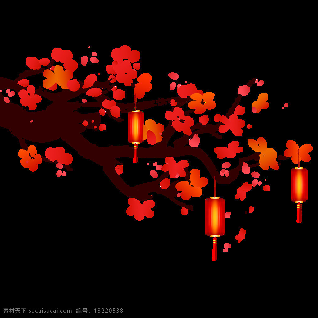 春节 喜庆 红色 梅花 灯笼 节日 元素 春节元素 红色灯笼 节日元素 树木