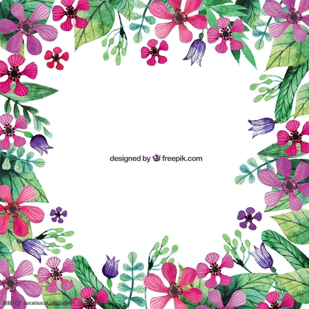 手绘 粉红色 花朵 边框 背景 框架 水彩 鲜花 边境 自然 油漆 花卉 性质
