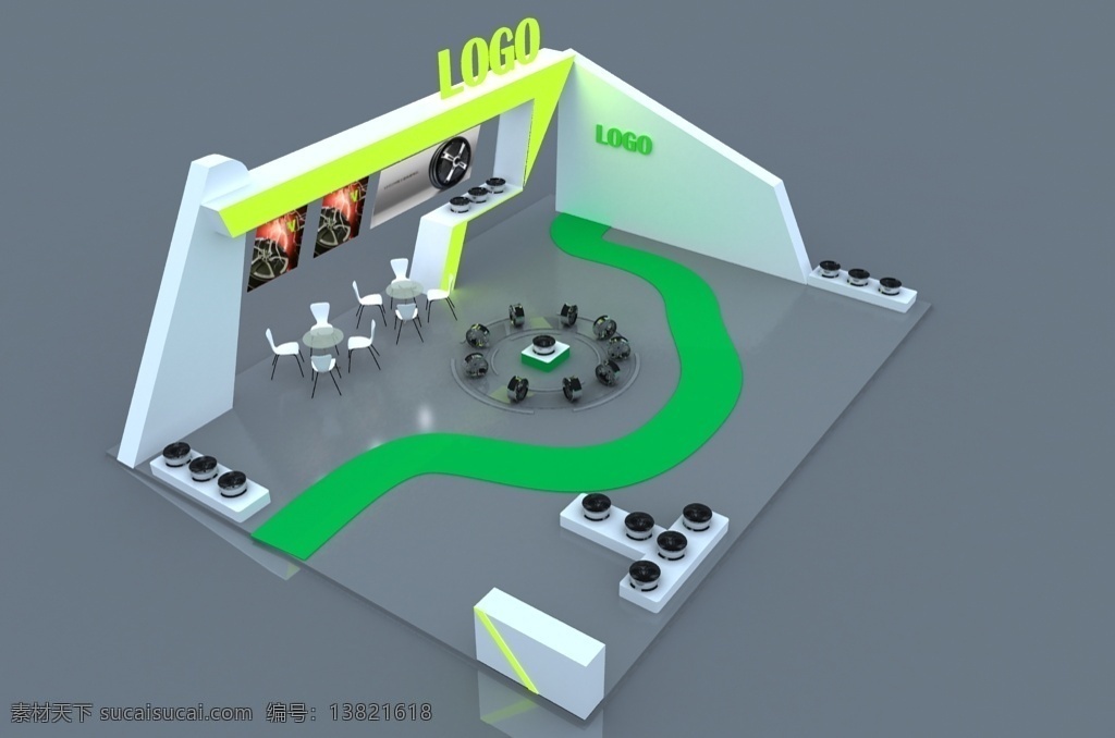 轮胎 展会 3d 效果 模型 工装 绿色 3d模型 工装效果图 3dmax