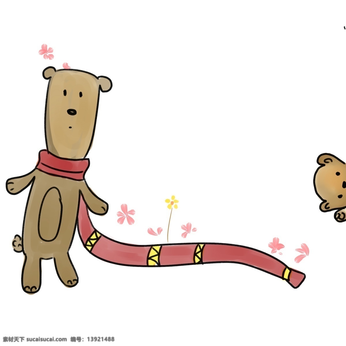 小 熊 围巾 分割线 插画 小熊 花朵 长长的围巾 分割线插画 动物割线 粉色花朵 围巾分割线 卡通可爱