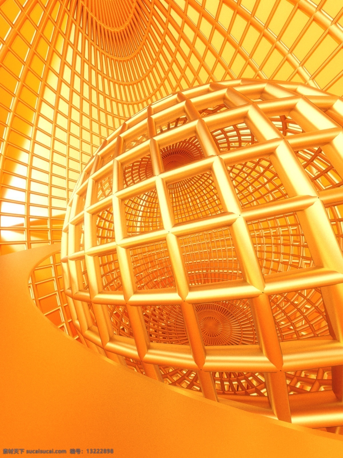 全 原创 3d 金色 金属 质感 创意 空间 透视 背景 科技感 网格 banner 钢管 纯金 球体 金属线框 c4d 金子