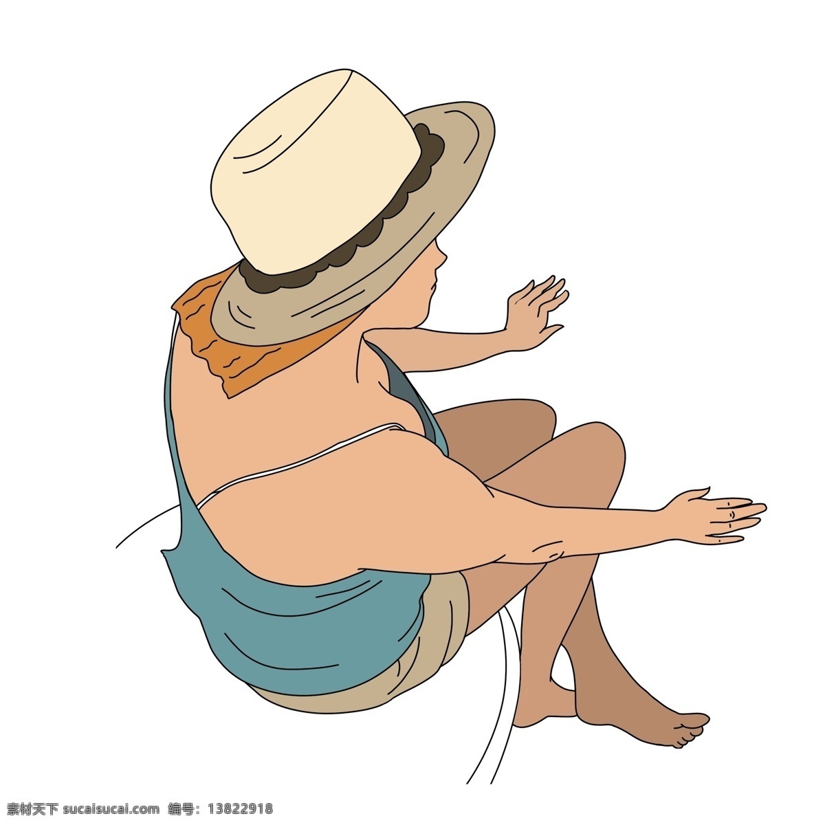 中 世界 复古 风 度假 女人 中世纪 人物 泳衣 夏季 插画 卡通