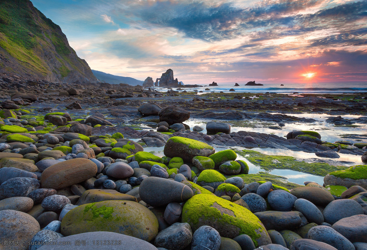 海边落日 落日 海边 海岸 海滩 鹅软石 山水 黄昏 自然风光 自然风景 自然景观