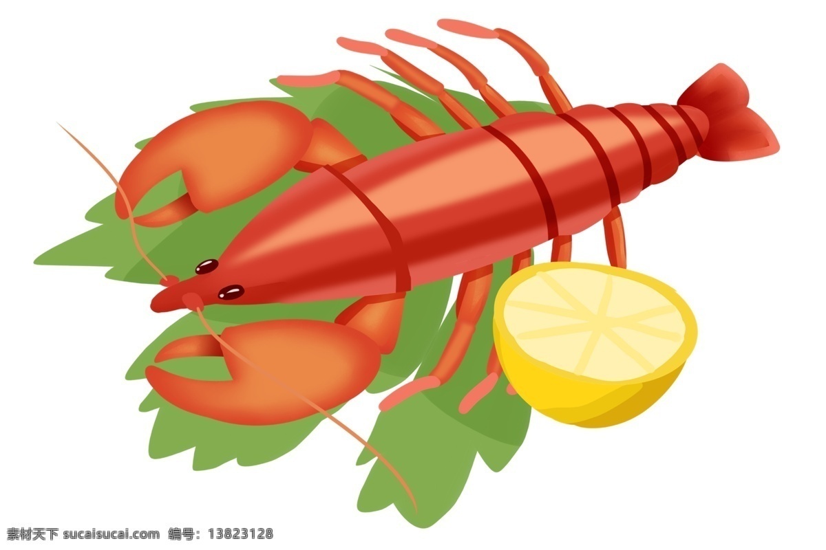 海鲜 美食 大龙 虾 插画 小龙虾 一条小龙虾 食物 小吃 柠檬 大虾 龙虾 海鲜美食 小龙虾插画